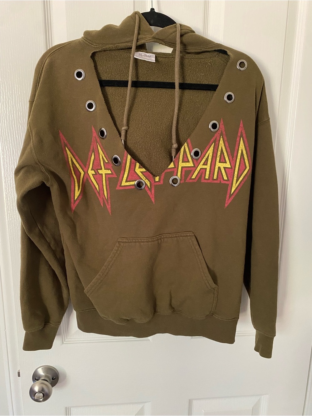 Def Leppard Olive V-Neck Hooded Sweater